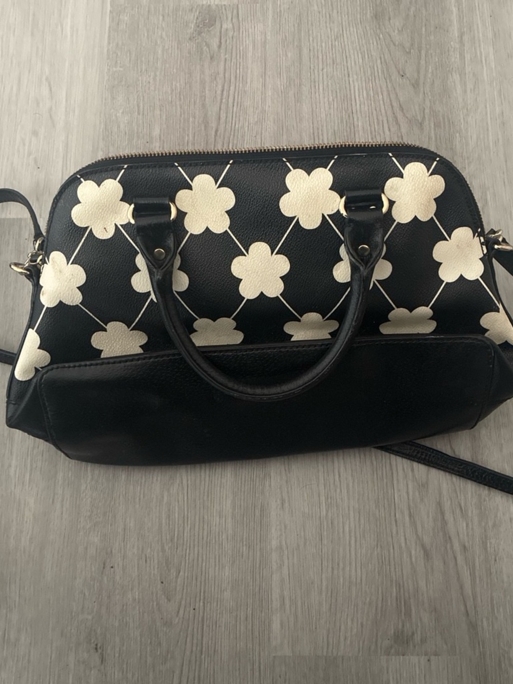 Kate Spade New York Black & Cream Floral Satchel Crossbody Purse Gold Hardware - Picture 3 of 3